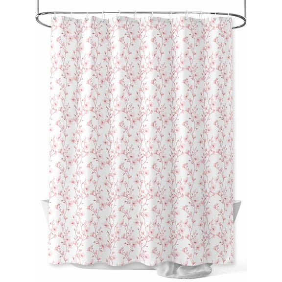 Shower Curtain Pink Floral Bathroom Curtains with Hooks, Waterproof Fabric Flower Tree Branch Bath Shower Curtains Set for Bathroom Bathtubs Decor 36x72 Inch