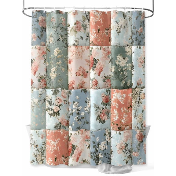 Shower Curtain Pink Flowers Shower Curtains for Bathroom, Waterproof Polyester Shower Curtain Set with Hooks, Small Stall Size 36" x 72" Vintage Flowers Patchwork