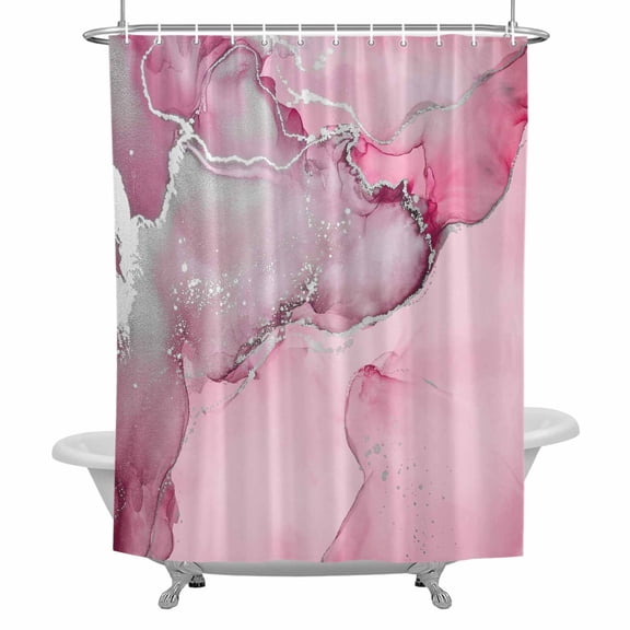 Shower Curtain, Pink Marble Textured Waterproof Fabric Bathroom Shower Curtains Set with Hooks,72 X 72 Inch Long, Abstract Ocean Fluid Art