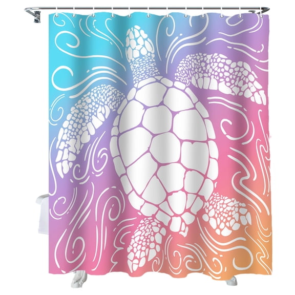 Shower Curtain Pink Purple Sea Turtle Bathroom Curtains with Hooks, Waterproof Fabric Coastal Marine Life Waves Bath Shower Curtains Set for Bathroom Bathtubs Decor 36x72 Inch