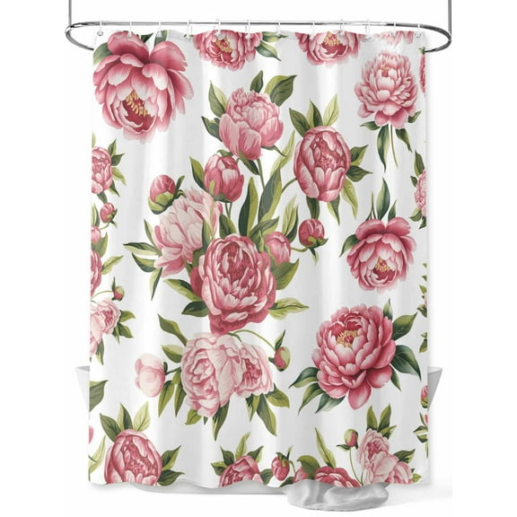 Shower Curtain Pink Rose Floral Bathroom Curtains with Hooks, Waterproof Fabric Leaves Flowers Bath Shower Curtains Set for Bathroom Bathtubs Decor 36x72 Inch
