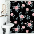 thumbnail image 1 of Shower Curtain Pink Roses Black Background Polyester Waterproof Home Ration Curtain With Hook, 1 of 4