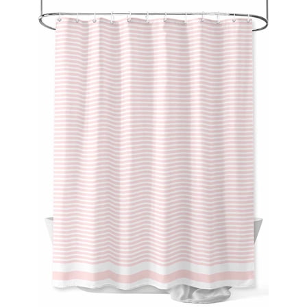 Shower Curtain Pink Stripe Bathroom Curtains with Hooks, Waterproof Fabric Stripe Pink White Bath Shower Curtains Set for Bathroom Bathtubs Decor 36x72 Inch