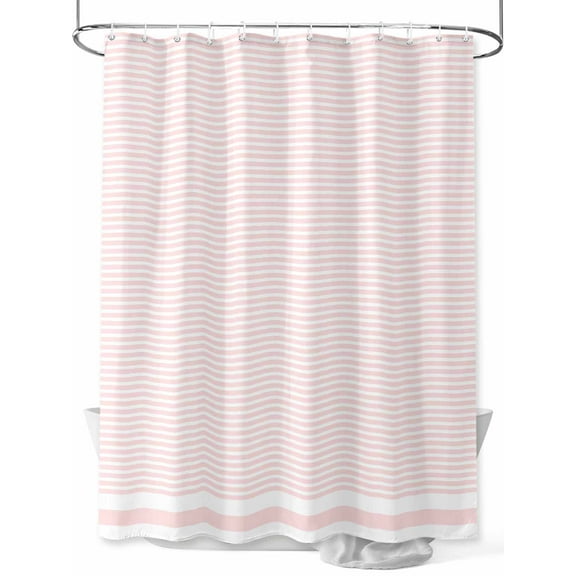 Shower Curtain Pink Stripe Bathroom Curtains with Hooks, Waterproof Fabric Stripe Pink White Bath Shower Curtains Set for Bathroom Bathtubs Decor 36x72 Inch