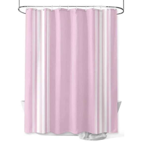 Shower Curtain Pink Stripes Shower Curtains for Bathroom, Waterproof Polyester Shower Curtain Set with Hooks, Stall Long Size 54"x78" French Stripe Farmhouse Style