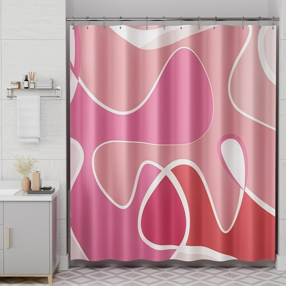 Shower Curtain Pink, Washable Cloth Hot Pink Shower Curtain Set with 12 Metal Hooks, Abstract Cute Waterproof Fabric Shower Curtains for Female and Girls'' Bathroom Decor, 72x72 Inches