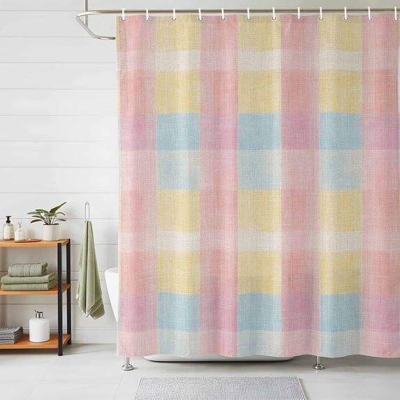 Shower Curtain Plaid Shower Curtains for Bathroom Decor, Waterproof Polyester Shower Curtain Set with Hooks, Small Stall Size 36" x 72" Pink Blue Yellow