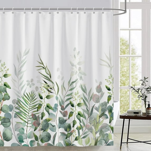 Shower Curtain Plants for Bathroom,Waterproof Quick-Drying Green Leaves Shower Curtain Set with Hooks 72x72 Inch
