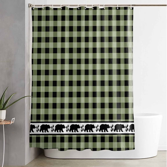 Shower Curtain Polar Bear Green Black Lattice Waterproof Shower Curtain Set with Hooks for Bathroom Showers,Stalls and Bathtubs,54x78InVintage Buffalo Check