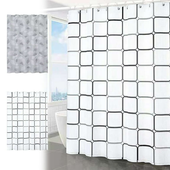 Shower Curtain Polyester Waterproof Long Modern Design | Universal Bath Divider | Fabric Odorless Lightweight | Weighted Hem | White Gray | 180x100cm | 1pc + 8 Rings