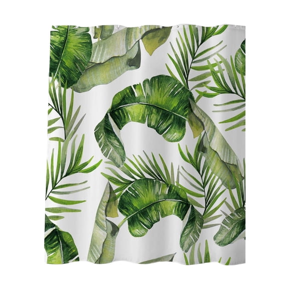 Shower Curtain Polyester Waterproof with Stereoscopic Tropical Leaf & Flower Print - Water-Repellent Bathroom Curtain with Hooks, Easy Care