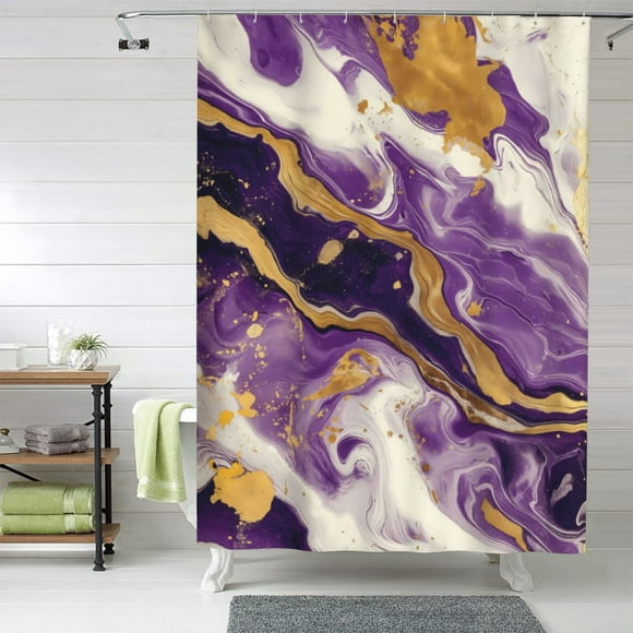 Shower Curtain, Purple Gold Marble Swirls Waterproof Shower Curtain for Bathroom, Washable Bathroom Shower Curtain Set with Hooks Long Shower Curtain 60x72in Home Decor