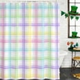 thumbnail image 1 of Shower Curtain, Purple Green Blue Yellow Striped Waterproof Shower Curtain Set with Hooks for Bathroom Showers,Stalls and Bathtubs,60x72In Abstract Geometric Art, 1 of 9