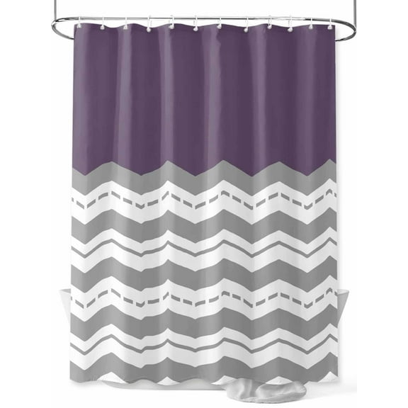 Shower Curtain Purple Grey Waves Bathroom Curtains with Hooks, Waterproof Fabric Chevron Stripe Bath Shower Curtains Set for Bathroom Bathtubs Decor 72x72 Inch