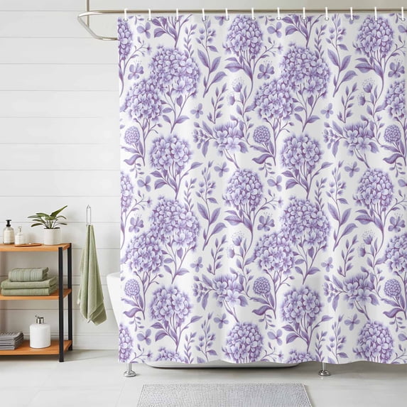 Shower Curtain Purple Hydrangea Shower Curtains for Bathroom Decor, Waterproof Polyester Shower Curtain Set with Hooks, Small Stall Size 36" x 72" Spring Floral Leaf