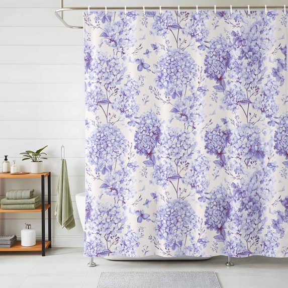 Shower Curtain Purple Hydrangea Shower Curtains for Bathroom Decor, Waterproof Polyester Shower Curtain Set with Hooks, Standard Size 72" x 72" Spring Flower