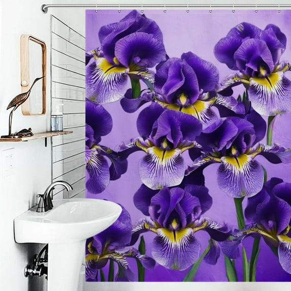 Shower Curtain Purple Iris Floral Print Bathroom Waterproof Polyester Home Ration Curtain With Hook