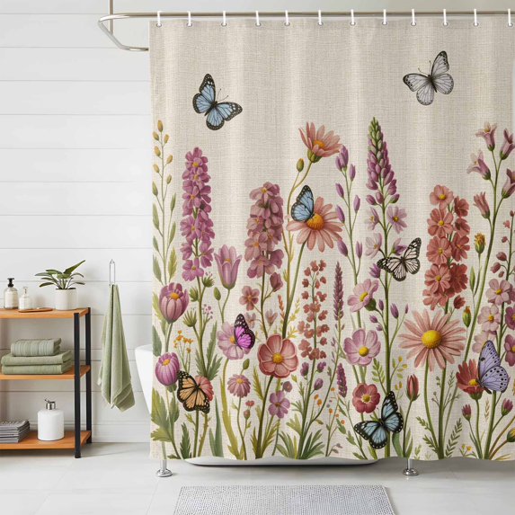 Shower Curtain Purple Lavender Butterfly Shower Curtains for Bathroom Decor, Waterproof Polyester Shower Curtain Set with Hooks, Small Stall Size 36" x 72" Vintage Floral Linen Texture