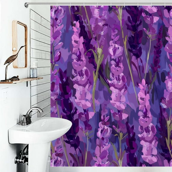 Shower Curtain Purple Lavender Polyester Waterproof Home Ration Curtain With Hook