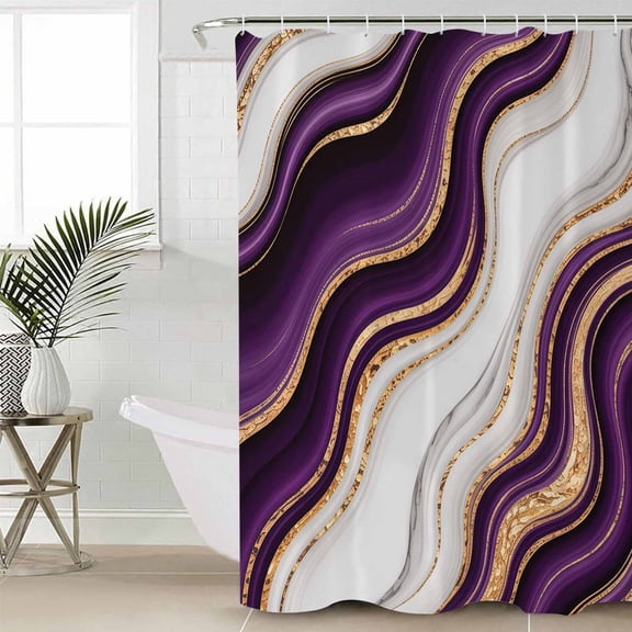 Shower Curtain Purple Marble Gold Inlay Waterproof Shower Curtain Set with Hooks for Bathroom Showers,Stalls and Bathtubs,48x72In Abstract Geometric Stripes