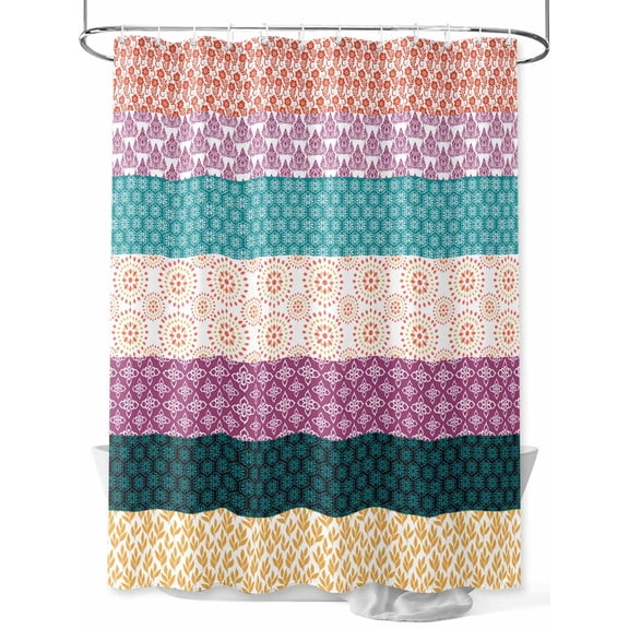 Shower Curtain Purple Pink Bohemian Bathroom Curtains with Hooks, Waterproof Fabric Tribal Geometric Stripes Bath Shower Curtains Set for Bathroom Bathtubs Decor 72x72 Inch