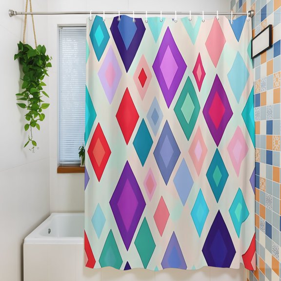 Shower Curtain, Purple Red Pink Green Color Block Waterproof Polyester Fabric Bath Curtain with Hooks for Bathroom Bathtub Stalls, Colorful Lattice Square 36x72IN