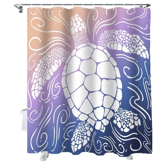 Shower Curtain Purple Sea Turtle Bathroom Curtains with Hooks, Waterproof Fabric Coastal Marine Life Waves Bath Shower Curtains Set for Bathroom Bathtubs Decor 36x72 Inch