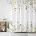 thumbnail image 1 of Shower Curtain Purple White Flowers Shower Curtains for Bathroom Decor, Waterproof Polyester Shower Curtain Set with Hooks, Extra Long 72" x 78" Floral Leaf, 1 of 9