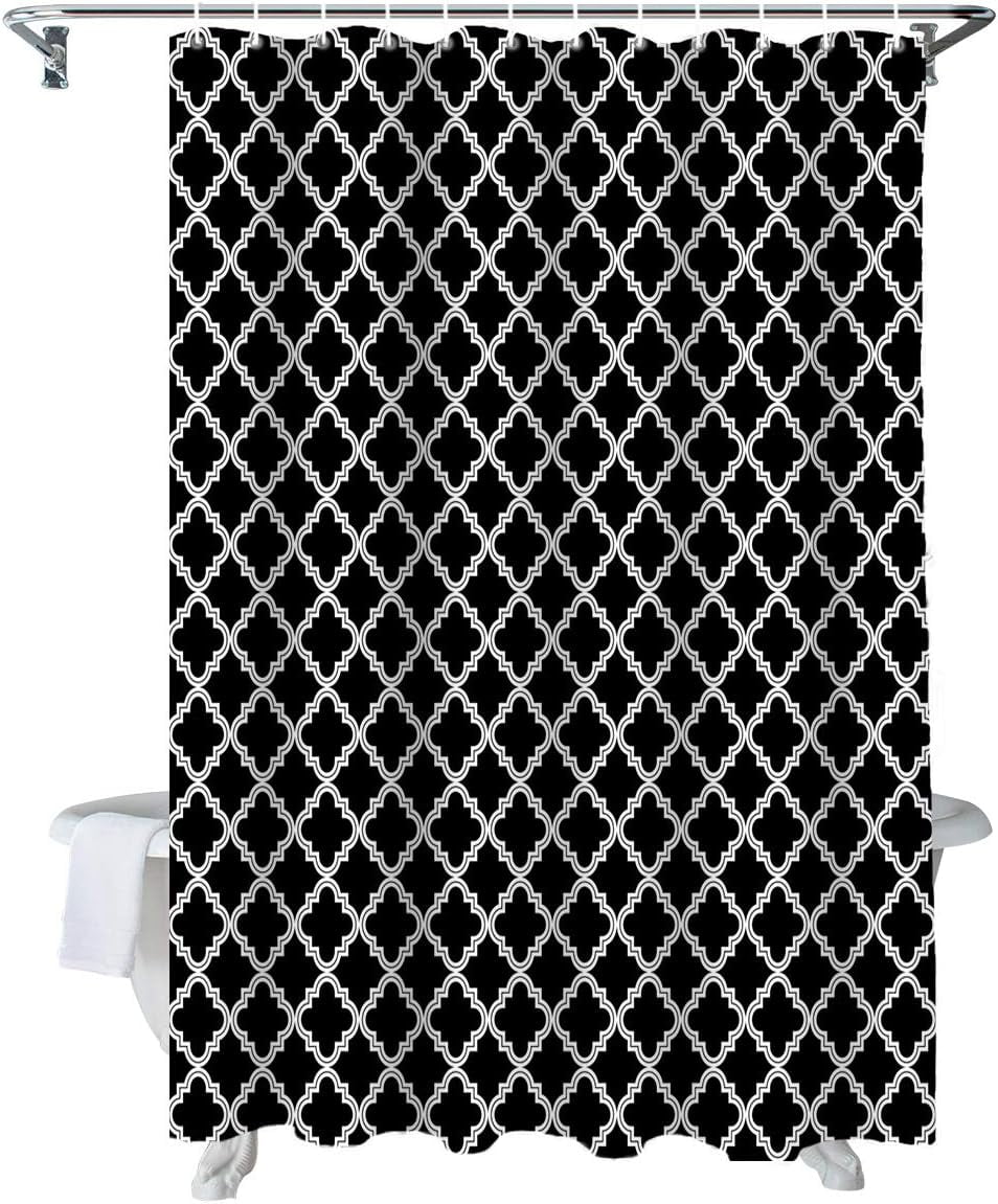Shower Curtain Quatrefoil Black Shower Curtains for Bathroom Decor Classic Pattern Monochrome Element Shower Curtain Sets with Hooks Waterproof Fabric Bath Curtain Extra Long 72" X 84"