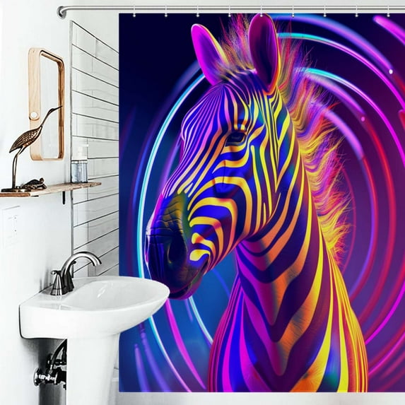 Shower Curtain Rainbow Animals Zebra Polyester Waterproof Home Ration Curtain With Hook
