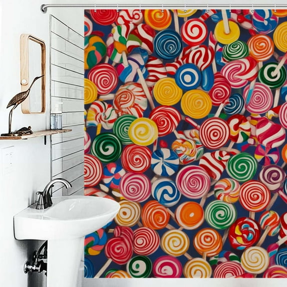 Shower Curtain Rainbow Lollipop Bath Curtain Polyester Fabric Bathroom Ration With Hooks