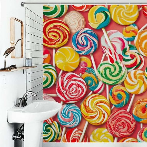 Shower Curtain Rainbow Lollipop Bathroom Waterproof Polyester Home Ration Curtain With Hook