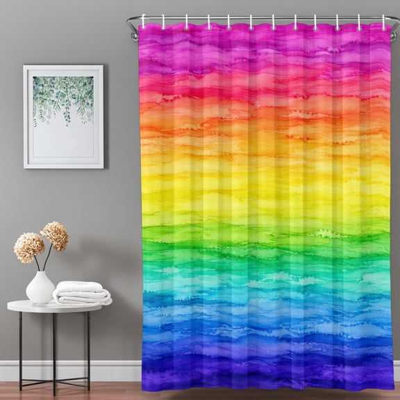 Shower Curtain,Rainbow Ripple Watercolor Gradient Waterproof Shower Curtain Set with Hooks for Bathroom Showers,Stalls and Bathtubs,36x72in,Blue Green Orange