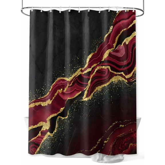 Shower Curtain Red Abstract Marble Shower Curtains for Bathroom, Waterproof Polyester Shower Curtain Set with Hooks, Small Stall Size 36" x 72" Gold Veins