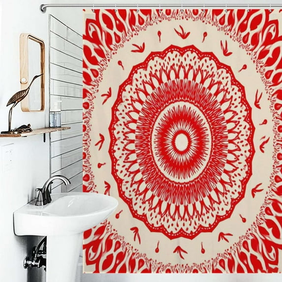 Shower Curtain Red Blue Mandala Pattern Polyester Waterproof Home Ration Curtain With Hook