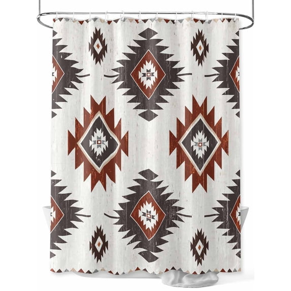Shower Curtain Red Brown Boho Aztec Bathroom Curtains with Hooks, Waterproof Fabric Southwest Tribal Style Bath Shower Curtains Set for Bathroom Bathtubs Decor 72x72 Inch