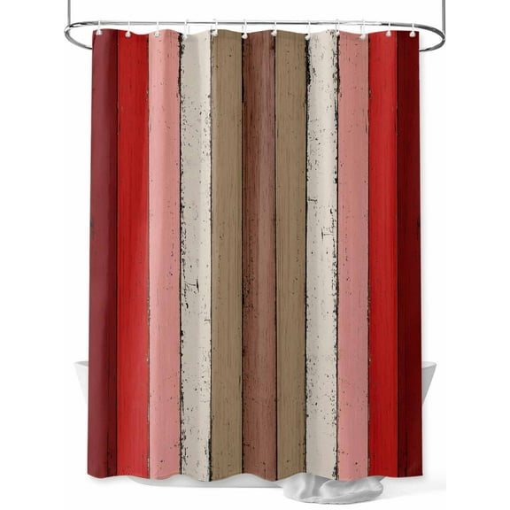 Shower Curtain Red Brown Wood Grain Bathroom Curtains with Hooks, Waterproof Fabric Rustic Wooden Plank Bath Shower Curtains Set for Bathroom Bathtubs Decor 36x72 Inch