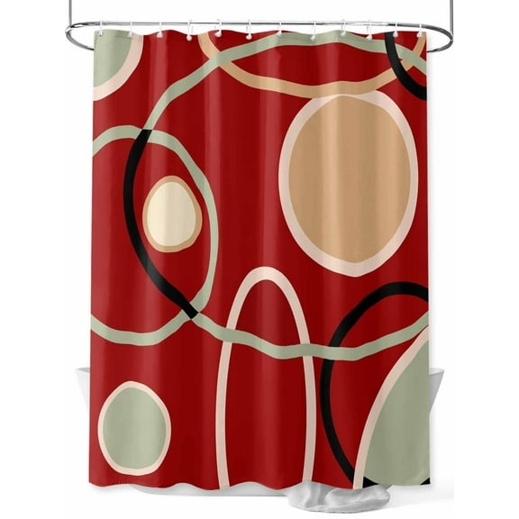 Shower Curtain Red Circle Bathroom Curtains with Hooks, Waterproof Fabric Geometri Stripe Lines Abstract Art Bath Shower Curtains Set for Bathroom Bathtubs Decor 36x72 Inch