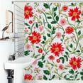 thumbnail image 1 of Shower Curtain Red Floral White Background Pattern Design Bathroom Waterproof Polyester Home Ration Curtain With Hook, 1 of 4