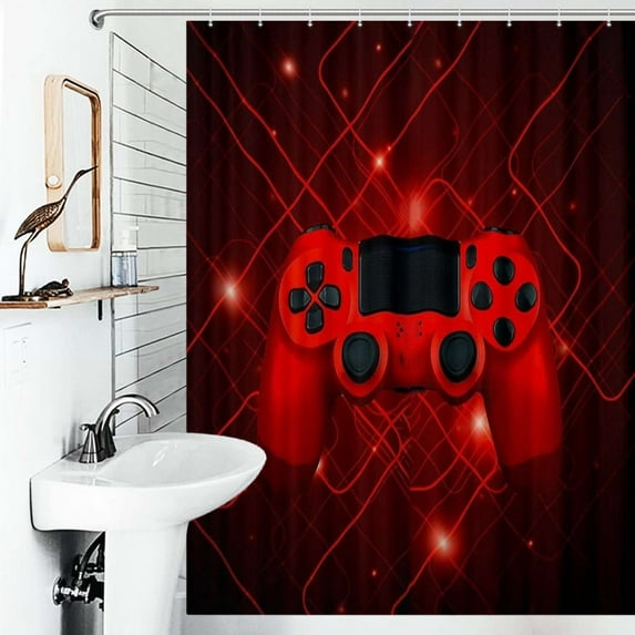 Shower Curtain Red Game Controller Bathroom Waterproof Polyester Home Ration Curtain With Hook