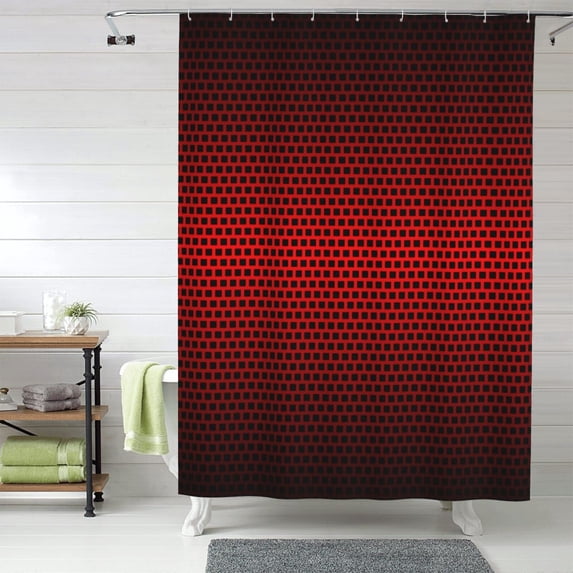 Shower Curtain, Red Geometric Perforated Waterproof Fabric Plastic Shower Curtain, Drying Fast Bathroom Curtain with 9 Buttonholes, Ruffle Shower Curtain 60x72in
