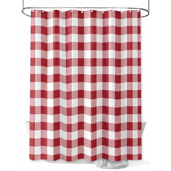 Shower Curtain Red White Plaid Bathroom Curtains with Hooks, Waterproof Fabric Buffalo Check Geometric Bath Shower Curtains Set for Bathroom Bathtubs Decor 36x72 Inch