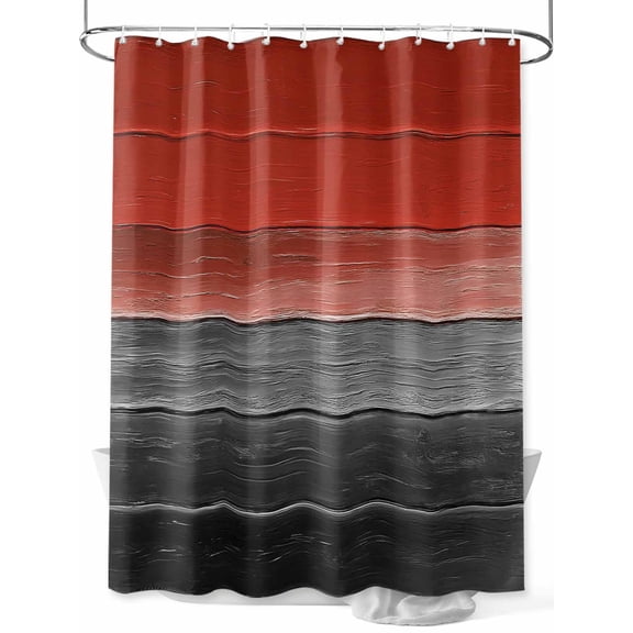 Shower Curtain Red Wood Grain Bathroom Curtains with Hooks, Waterproof Fabric Grey Gradient Wooden Bath Shower Curtains Set for Bathroom Bathtubs Decor 36x72 Inch