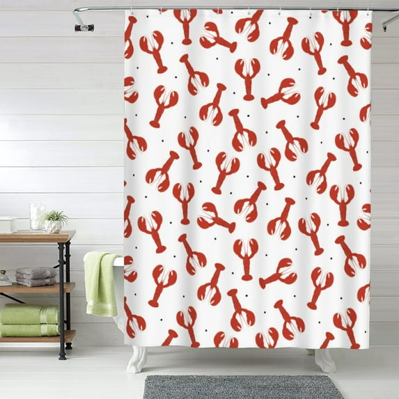 Shower Curtain, Red lobsters polka dot Waterproof Fabric Plastic Shower Curtain, Drying Fast Bathroom Curtain with 9 Buttonholes, Ruffle Shower Curtain 60x72in