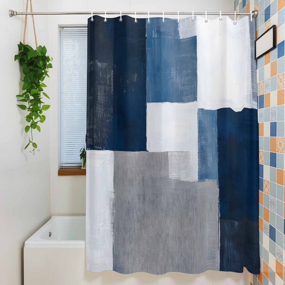 Shower Curtain, Retro Blue Gray White Waterproof Polyester Fabric Bath Curtain with Hooks for Bathroom Bathtub Stalls, Abstract Graffiti Style 36x72IN