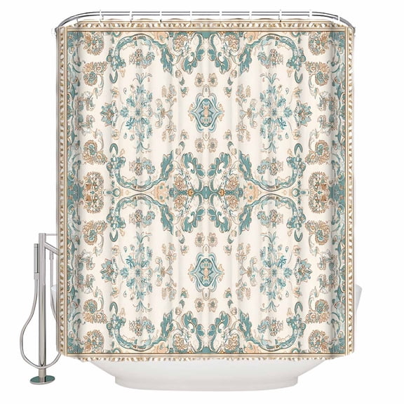 Shower Curtain, Retro Bohemia Tribal Flower Border Waterproof Shower Curtain Set with Hooks for Bathroom Showers,Stalls and Bathtubs,72x72In Western Farmhouse