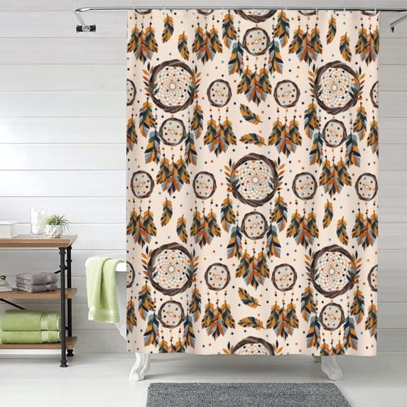 Shower Curtain, Retro Dreamcatcher Waterproof Fabric Plastic Shower Curtain, Drying Fast Bathroom Curtain with 9 Buttonholes, Ruffle Shower Curtain 60x72in