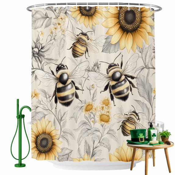 Shower Curtain, Retro Farm Sunflower Bee Flower Waterproof Shower Curtain Set with Hooks for Bathroom Showers,Stalls and Bathtubs,36x72In Vintage Summer Botantical