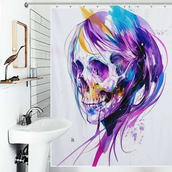 Shower Curtain Retro Floral Skull Watercolor Polyester Waterproof Home Ration Curtain With Hook