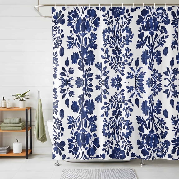 Shower Curtain Retro Flower Pattern Shower Curtains for Bathroom Decor, Waterproof Polyester Shower Curtain Set with Hooks, Extra Long 72" x 78" White Background